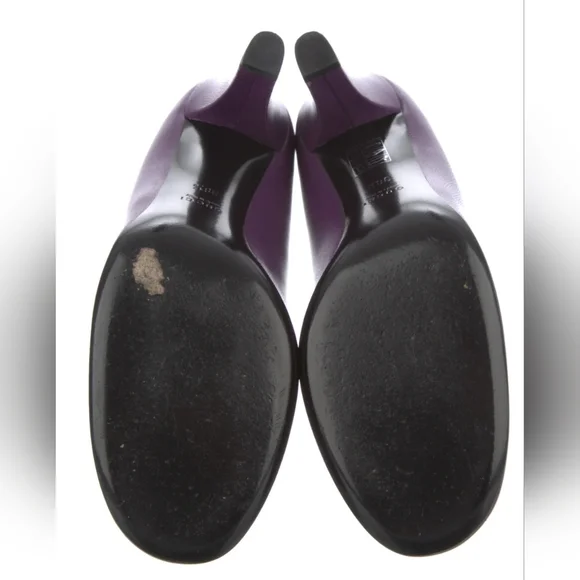 Gucci Purple Genuine Leather Round Toe Side Logo Shoes Pumps Heels - Picture 5 of 16